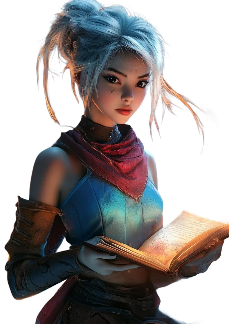 Spellcaster hero reading a glowing grimoire